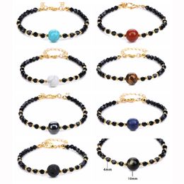 Natural Stones Bracelets for Women Girls Adjustable Gold Wire Wrapped 10mm Round Gemstone Beads Reiki Healing Crystal Stretch Ankle Bracelet