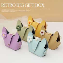 Creative Dumpling Shape Leather Gift Box Small Handbag Flower Temperament Solid Color Candy Gift Bag Wedding Supplies RRB16128