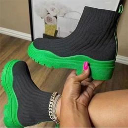 Boots Women Ankle Knitted Sock Platform Female Slipon Ladies Casual Comfortable Concise Fashion 2023 Studens Short 221007