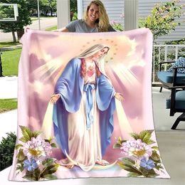 Blanket Jesus virgin mary Soft Throw Bedding Flannel Living Room/Bedroom Warm Virgin Mary Cross Home 221007