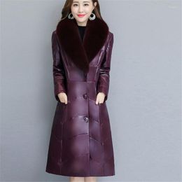 Women's Fur 2022 Winter Grass Parka Slim Slimming Leather Jacket Women Casual Thick Warm Long Sheep Coat P095