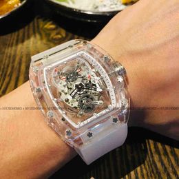 Superclone multifuncional Richa Milles Mens Mechanical Watch Totalmente Automático Automático Haldado Personalizado A fita de vidro de cristal transparente é atm S3f1 SSOD 51H4