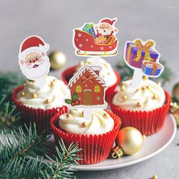 Festive Supplies 14Pcs Merry Christmas Cake Topper Xmas Party Cupcake Snack Decor Santa Snowman Elk Decoration Navidad 2023 Yea