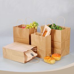 Gift Wrap 50pcs/Lot Plastic Bags With Handles Kraft Paper Bag Boutique Packaging For Gifts Box Wedding Candy Popcorn ZCZ013