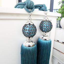 Curtain Poles 2 Pcs European Modern Curtains Hanging Balls Belt Curtain Tieback Tassel Bandages Brushes Curtain Accessories 221008