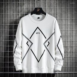 Men's Hoodies Large Size Pullover Hoodie Men Cotton Geometric Striped Print Crewneck Oversized Sweatshirts Male Streetwear Fashion Tops 8XL