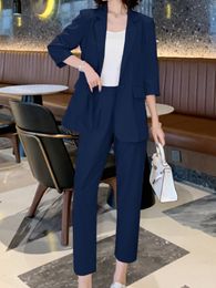 Women's Suits Blazers Elegant Woman Trousers Blazer Pantsuits Long Sleeve Female Jacket Pencil Pants 2 Piece Set Fashion Korean Business Outfits 221008