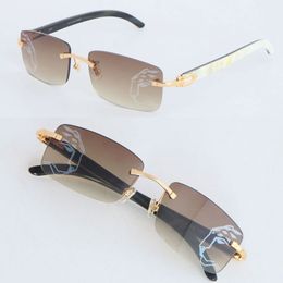 New Designer Model mirror lens Rimless Sunglasses Woman White Inside Black Buffalo Horn 8200757 18k Gold Womens Large Square Glasses Driving Unisex Size 58