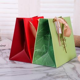 Gift Wrap Paper Bags With Ribbon And Thank You Card Candy Food Presents Packing Bag Handles For Christmas Wedding Party SN3328