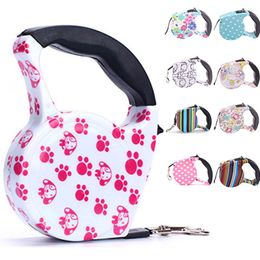 Dog Collars 5M Retractable Leash Colourful Print Puppy Walking Leads Pet Running Leashes Hands Freely Great For Small Dogs Cats
