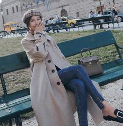 Women's Wool Winter Long Women's Coat 2022 Korean Slim Belt Hepburn Over-Knee Woollen Outwear Trenchcoats Retro Solid Colour