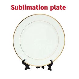 Sublimation Blank White Moon Plates with Golde Rim Heat Transfer Ceramic Plate 10.5inch 13inch Sublimation Plates