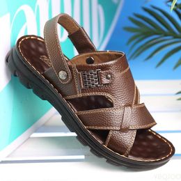 Waterproof Summer Sandals Anti-slip Men's 2024 Leather Soft Sole Slippers Breathable Casual Shoes 328