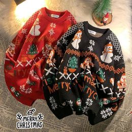 Women's Sweaters Women's Kpop College Ulzzang Winter Knitted Fashion Christmas Sweet Couple Casual Tops Kawaii Loose O-neck Pullover