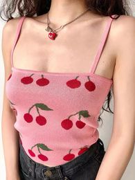 Women's Tanks Heliar Cherry Printed Knitted Crop Top Women Casual Cute Camis Strapy Tube Summer 2022