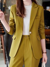 Women's Suits Blazers Autumn Elegant Women Business Trousers Suit Long Sleeve Casual Blazer Pencil Pants 2 Pieces Set Female Fashion Workwear Pantsuit 221008