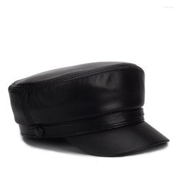 Berets 2022 Genuine Leather Sheepskin Cap Fashion Box Hat Men Brand Real Student Caps