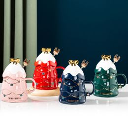 500ml Christmas Ceramic Mugs Creative Coffee Cup with lid and spoon Christmas Kid Gift