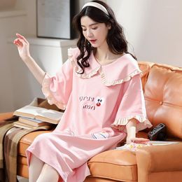 Women's Sleepwear Femme Top Ladies Cartoon Short Sleeve Cute Nightdress Summer Cotton Nightgown Casual Nightshirt Home Dress Women