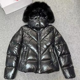 Women Black Down Jacket Shoet Designer Winter Coat Detachable Fur Hood Long Sleeve Down-filled Quilted Parka