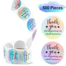 laser Adhesive Stickers 500PCS Roll 1inch Thank You for supporting my small business Round Label For Holiday Presents Business Festive