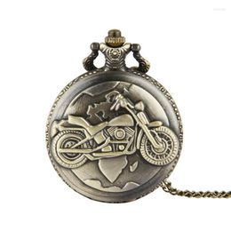 Pocket Watches Bronze Motorcycle Vintage Retro Chain Clock Motorbike MOTO Quartz Watch Pendant Necklace