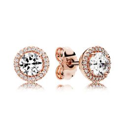 Rose Gold Round Sparkle Halo Stud Earring Set Hip Hop Party Jewellery For Women Men with Original Box for Pandora 925 Sterling Silver Earrings