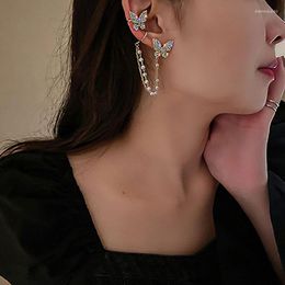 Backs Earrings 2022 925 Silver Needle Pearl Super Fairy Butterfly Korean Personality Fashion Asymmetrical Diamond Drop Earclip Female