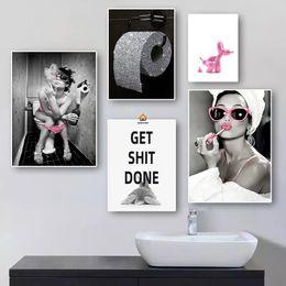 КАНВАСная живопись акварель WC Туалет украшение мода Сексуальная голая женщина декоративные картины Bling Roll Paper Canvas стены художественные картинки для ванной