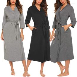 Women's Sleepwear Women's Nightwear Shorts For Women Casual 3 Of 4 Sleeve V Neck Long Kimono Robes Sleep Dress Blue Short