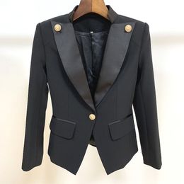 Women's Suits Blazers Black White Blazer Women Autumn Classic One Button Gold Buckle Satin Collar Jacket Blazer Women Top Quality 221008