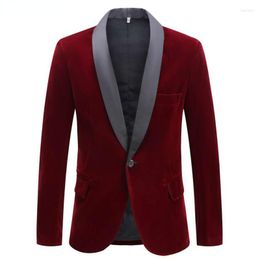 Men's Suits Wine Red Velvet Tuxedo Blazer Jacket Men Shawl Collar One Button Blazers Mens Wedding Groom Party Dinner Costume Homme