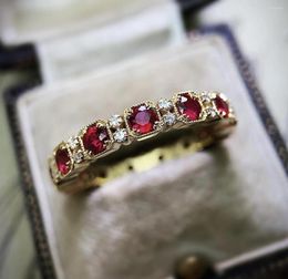Wedding Rings Antique Jewellery Gold Plated Natural Red Gems Zircon Ring Birthday Anniversary Gift Bride Engagement Fine