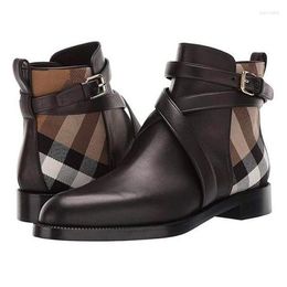 Boots 2022 Men Pu Leather Buckle Design Plaid Ankle High Fashion Casual Top Quality Low Heel Assorted Male