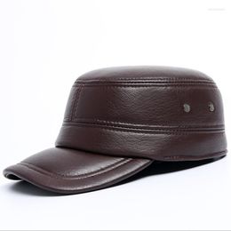 Berets XdanqinX Natural Real Genuine Leather Hat Men Autumn Winter Warm Earmuffs Military Hats Sheepskin Cap Men's Flat