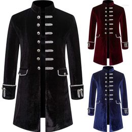 Men's Jackets Mens Velvet Goth Steampunk Victorian Frock Coat Medieval Costumes Pirate Jacket