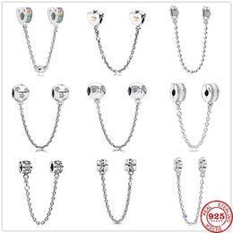 925 Sterling Silver Dangle Charm Women Beads High Quality Jewelry Gift Wholesale Sparkling Clear Sparkle Princess Safety Chain Bead Fit Pandora Bracelet DIY