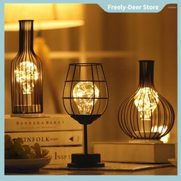 Table Lamps LED Night Light Wrought Iron Lamp Vintage Red Wine Glass Bottle Gift Home Decor Bedroom Bedside Desk LightLight