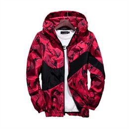 Women's Jackets 2022 Spring Summer New Fashion Loose Slim Hooded Jacket Men Women Couple Clothing Camouflage Print Korean Tide Casual Coats Red T221008
