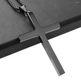 Pendant Necklaces High Quality Religious 316L Stainless Steel Black Tone Cross Crucifix Mens Boys Box Chain Necklace Jewellery 24" 3mm