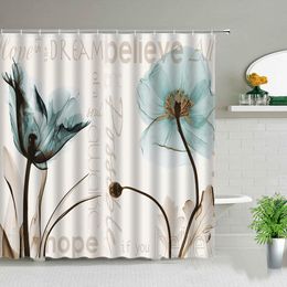 Shower Curtains Shower Curtains Flowers White Background Pring Floral Plant Creative Art Waterproof Fabric Bathroom Decor Screens set With Hooks 221008