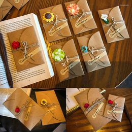 Gift Wrap 3 Sets Vintage DIY Kraft Paper Handmade Dry Flower Invitation Greeting Card With Envelope Party Christmas Wedding Favours