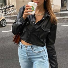 Women's Jackets 2021 Gothic Vintage Leather Jacket Women Black Basic Long Sleeve Autumn Streetwear Black Women Cropped Jackets Y2k 90s Outfits T221008