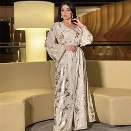 Muslim Special Occasion Dresses Autumn new Muslim gilt gown women's two-piece dress with belt party BT139