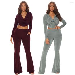 Women's Two Piece Pants Korean Velvet 2 Sets Fall Winter Clothing Solid Colour Casual Women Tight-fitting Suit Crop Top And Outfits