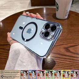 Luxury cases Fashion Plating Magnet Wireless Charger Case For iPhone 15 14 13 12 11 Pro XS Max X XR 7 8 Plus Silicone Clear Cover