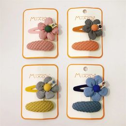 1 Pair Autumn New Korean Sweet Girl Princess Plaid Fabric Flower BB Clip Fashion Children's Knitting Hairpins Hair Accessories