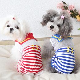Dog Apparel Sailor Collar Stripe Overall For Puppy Dogs Red Blue Cooling On Sale Stock Pet Sleeveless Vest Jumpsuit Clothing Cat Poodle