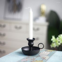 Candle Holders Teacup Table Stand Candlestick Elegant Holder Antique-Style Black Metal Desktop Art Decorations For Living Room G99A