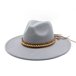 Autumn Winter Fedora Hats for Women Big Brim 9.5CM Felt Top Cap Vintage Church Jazz Hat Panama Men Dress Hat